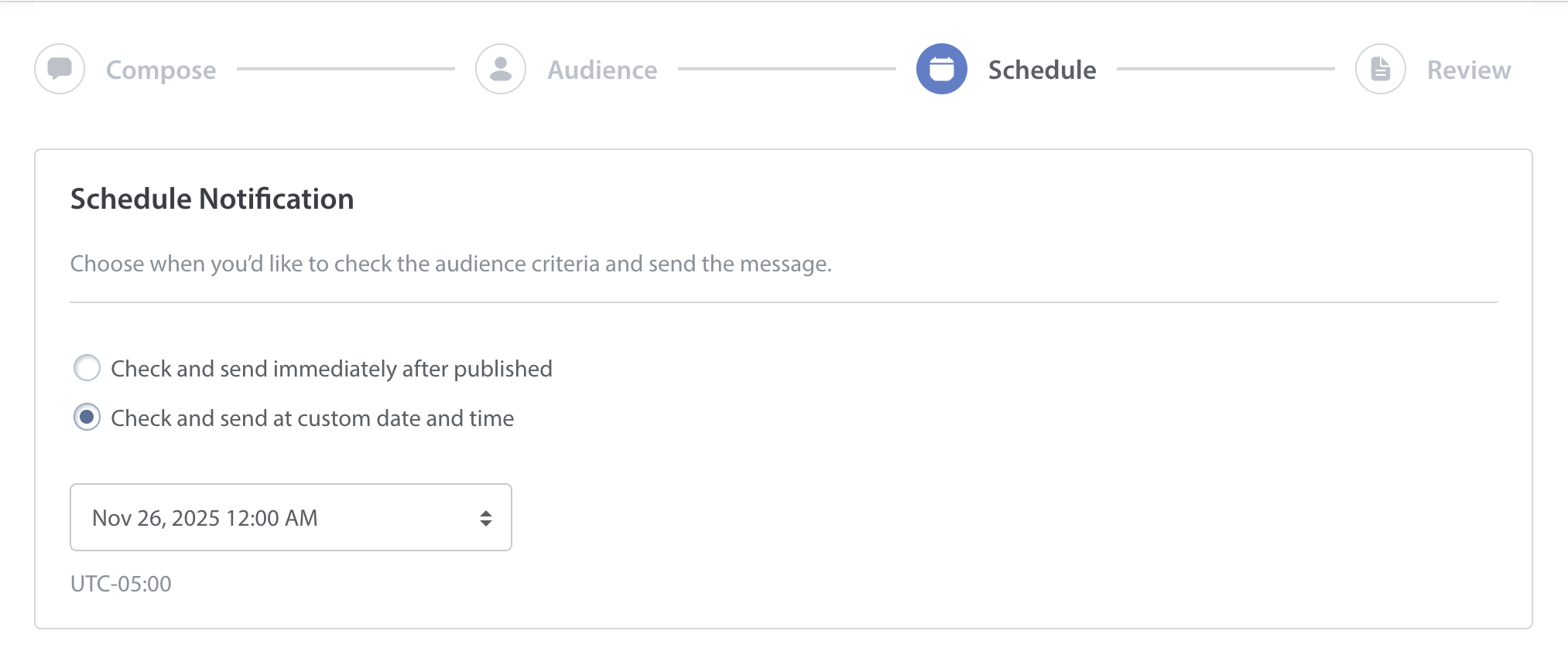 Proactive Engagement notification scheduling on Helpshift admin dashboard